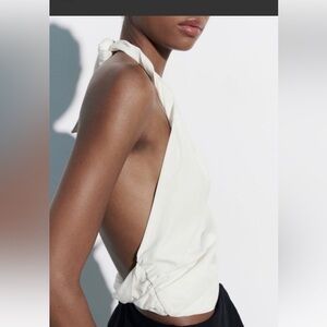 Zara backless White Halter Top Size S